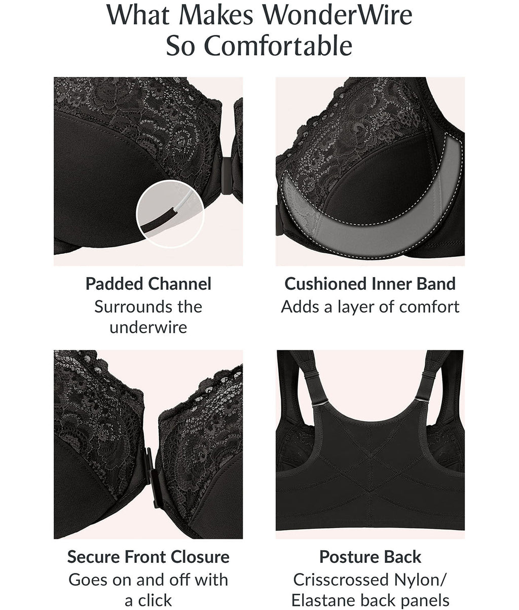WonderWire Front-Close Posture Back Lace Bra