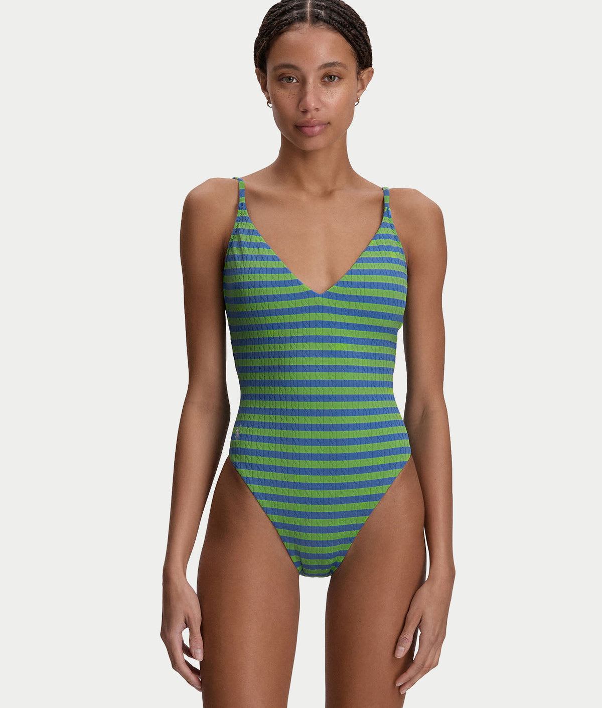 Cable Stripe V-Neck One-Piece Swimsuit