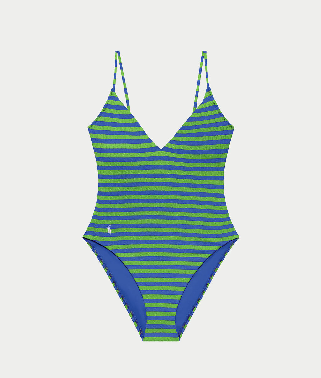 Cable Stripe V-Neck One-Piece Swimsuit