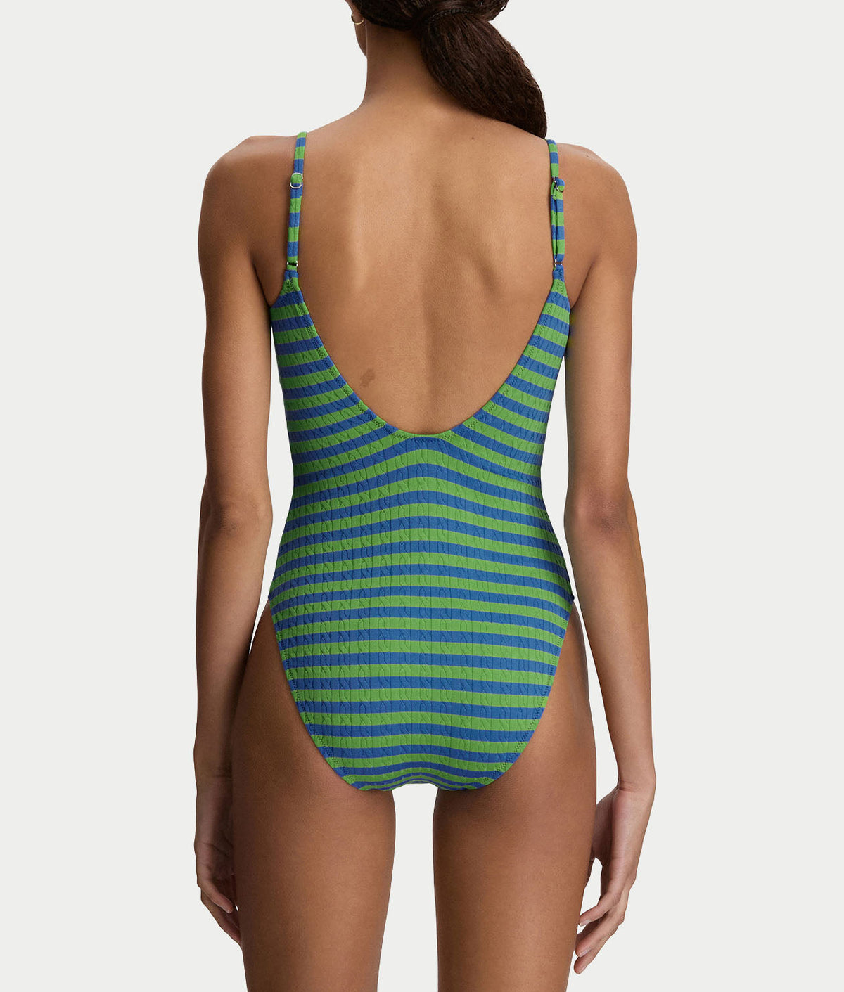 Cable Stripe V-Neck One-Piece Swimsuit