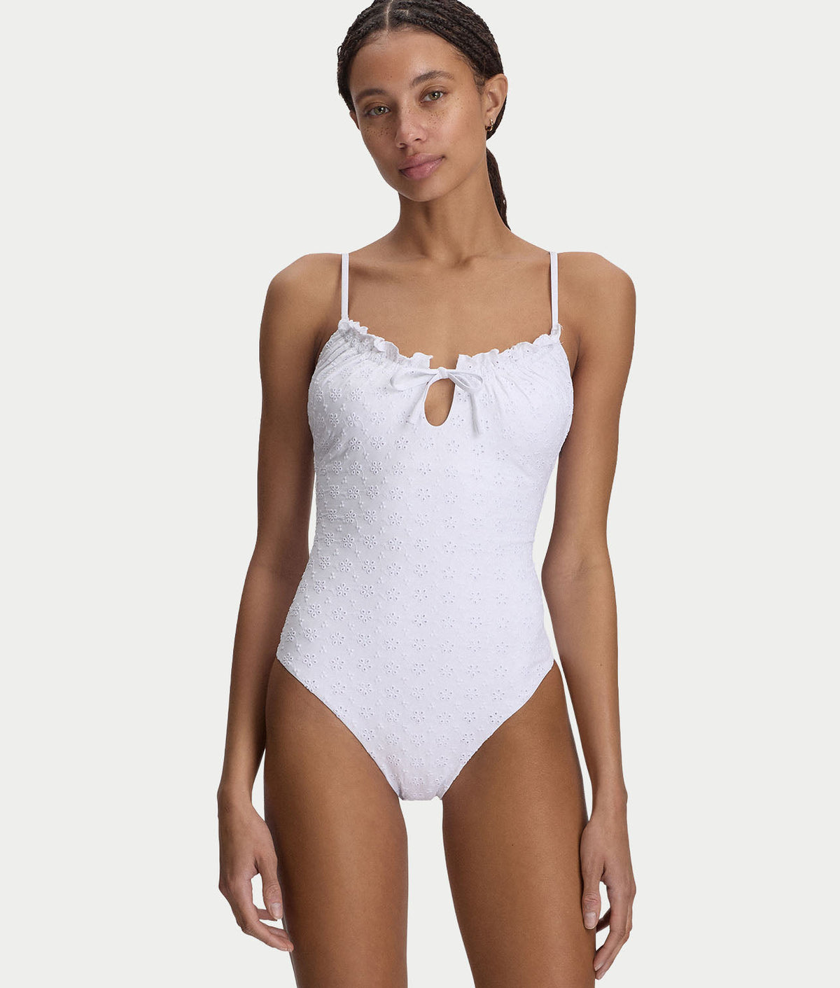 Eyelet Solids Keyhole One-Piece Swimsuit
