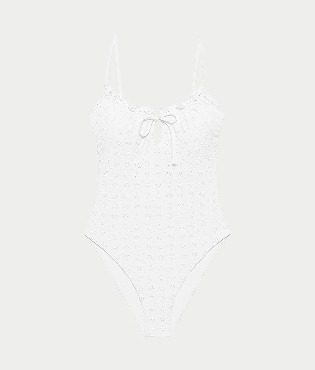 Eyelet Solids Keyhole One-Piece Swimsuit