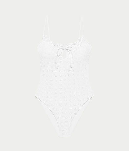 Eyelet Solids Keyhole One-Piece Swimsuit
