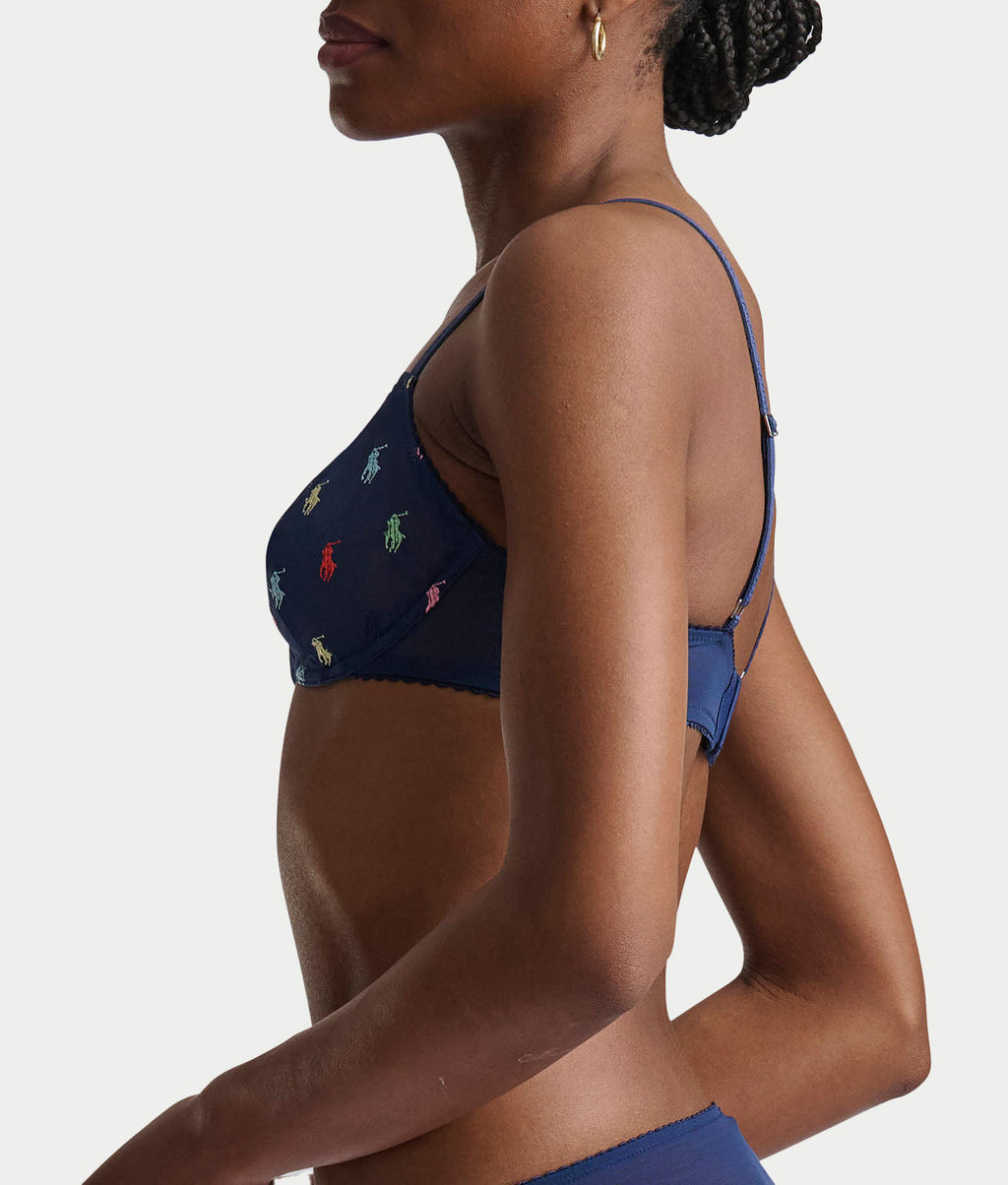 Embroidered Pony Mesh Unlined Demi Bra