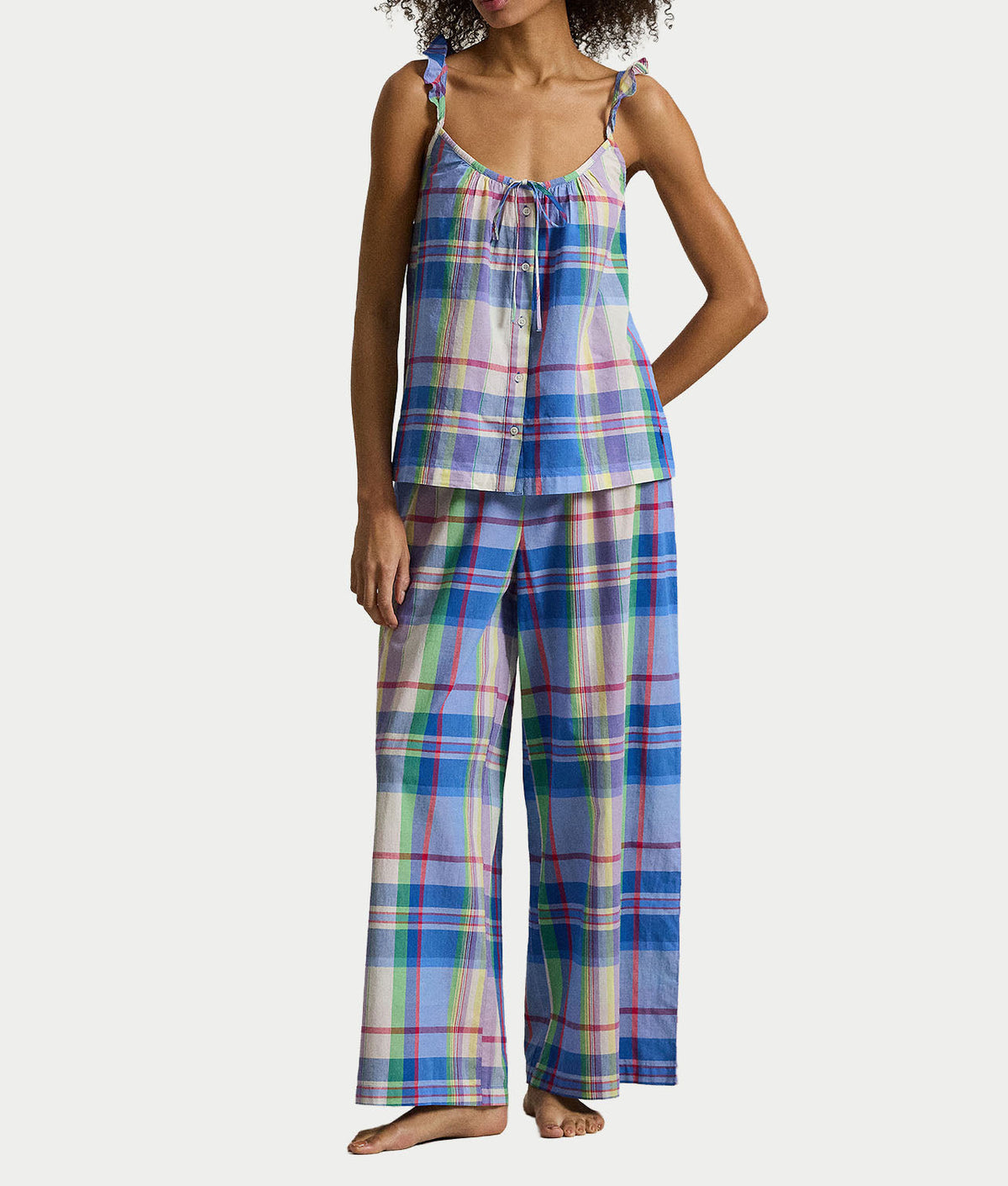 Madras Plaid Ruffle Cami Woven Pajama Set
