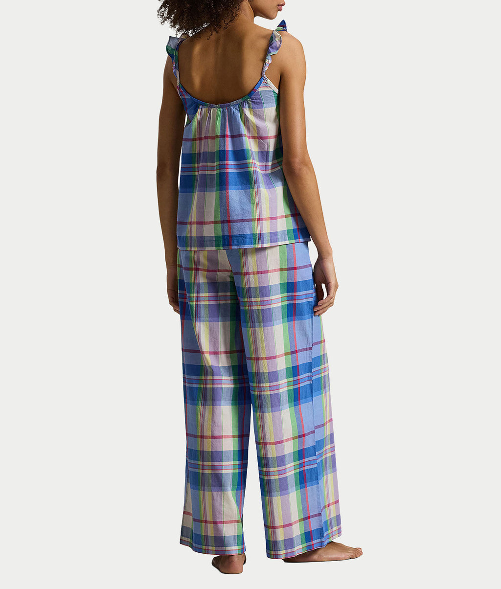 Madras Plaid Ruffle Cami Woven Pajama Set