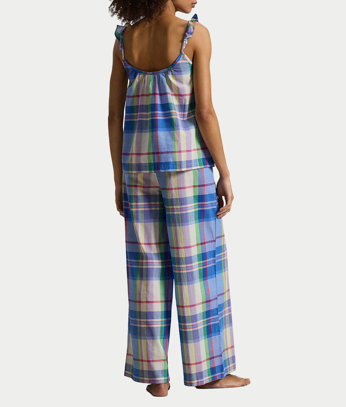 Madras Plaid Ruffle Cami Woven Pajama Set