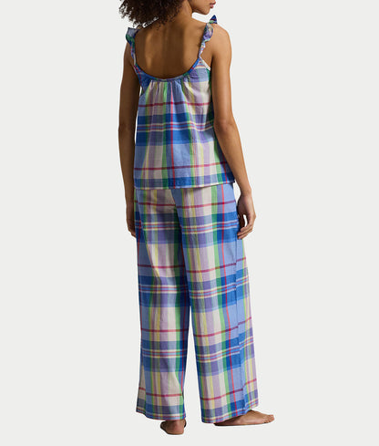Madras Plaid Ruffle Cami Woven Pajama Set