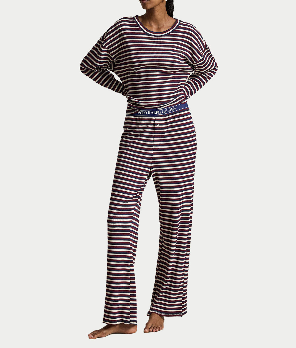 Waffle Knit Stripe Long Sleeve Pajama Set