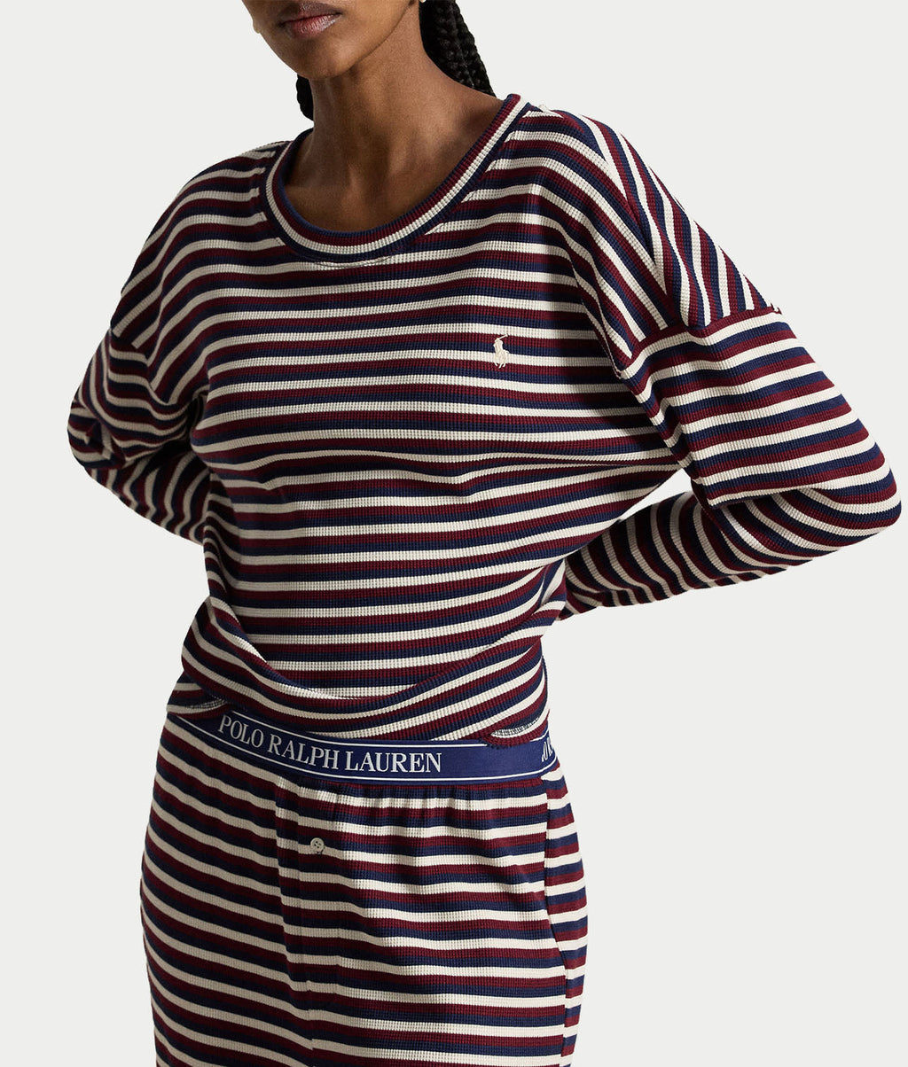 Waffle Knit Stripe Long Sleeve Pajama Set