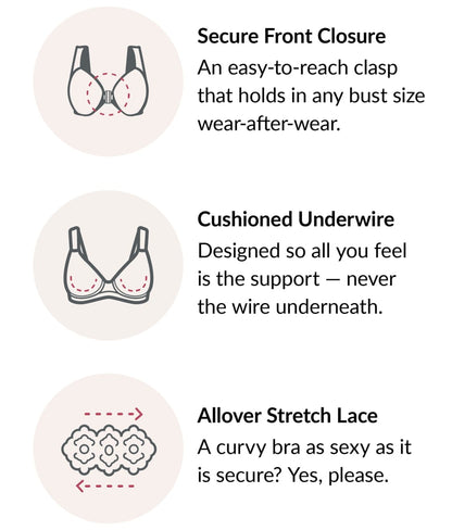 WonderWire Front-Close Stretch Lace Bra