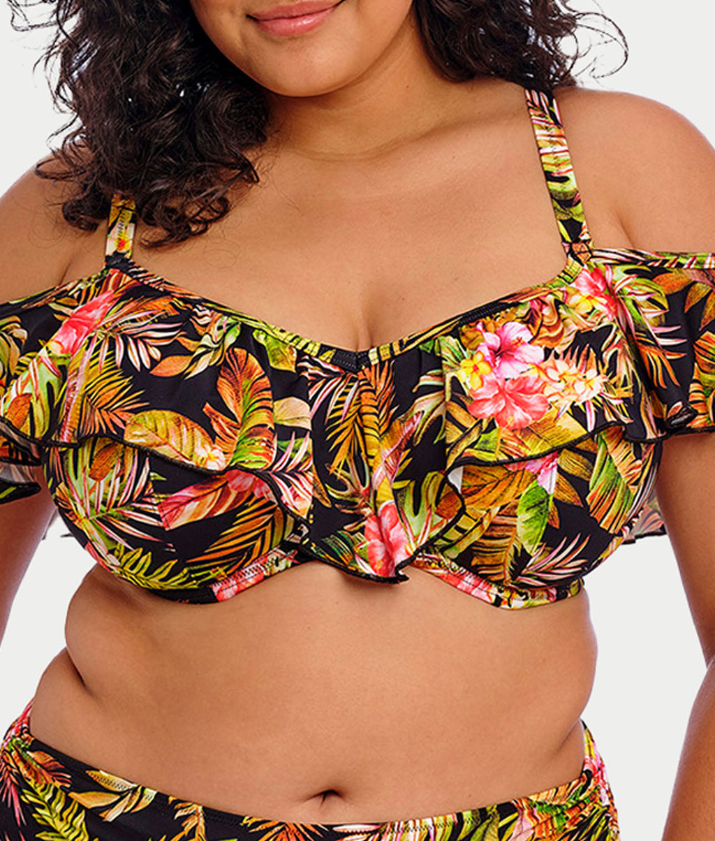 Plus Size Tiger Valley Ruffle Underwire Bikini Top