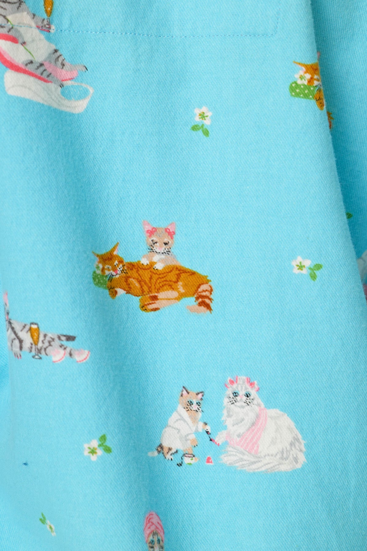 Pampered Cat Print 3-Piece Flannel Pajama Set