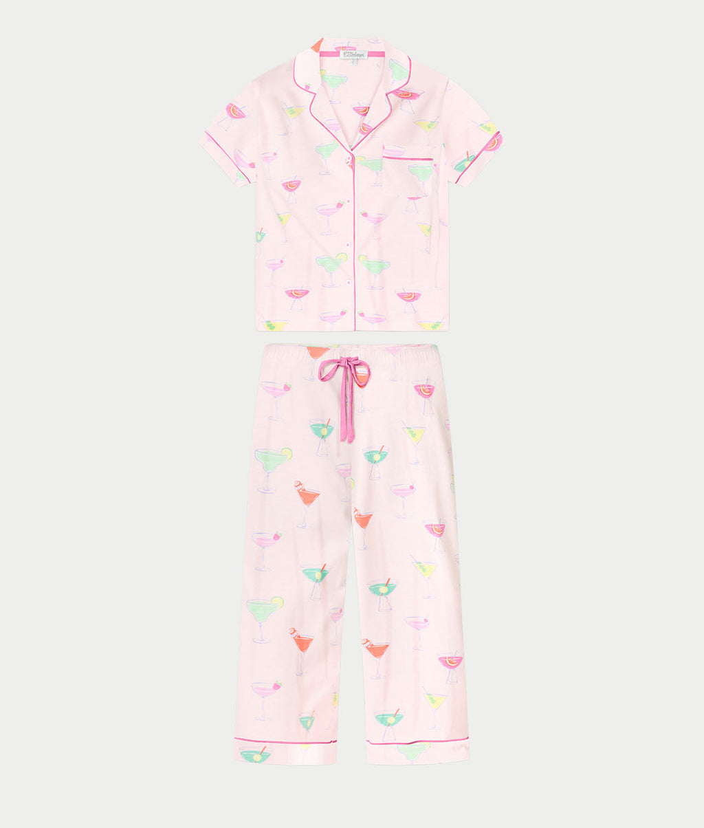 Whimsy Sip Happens Cropped Pajama Set