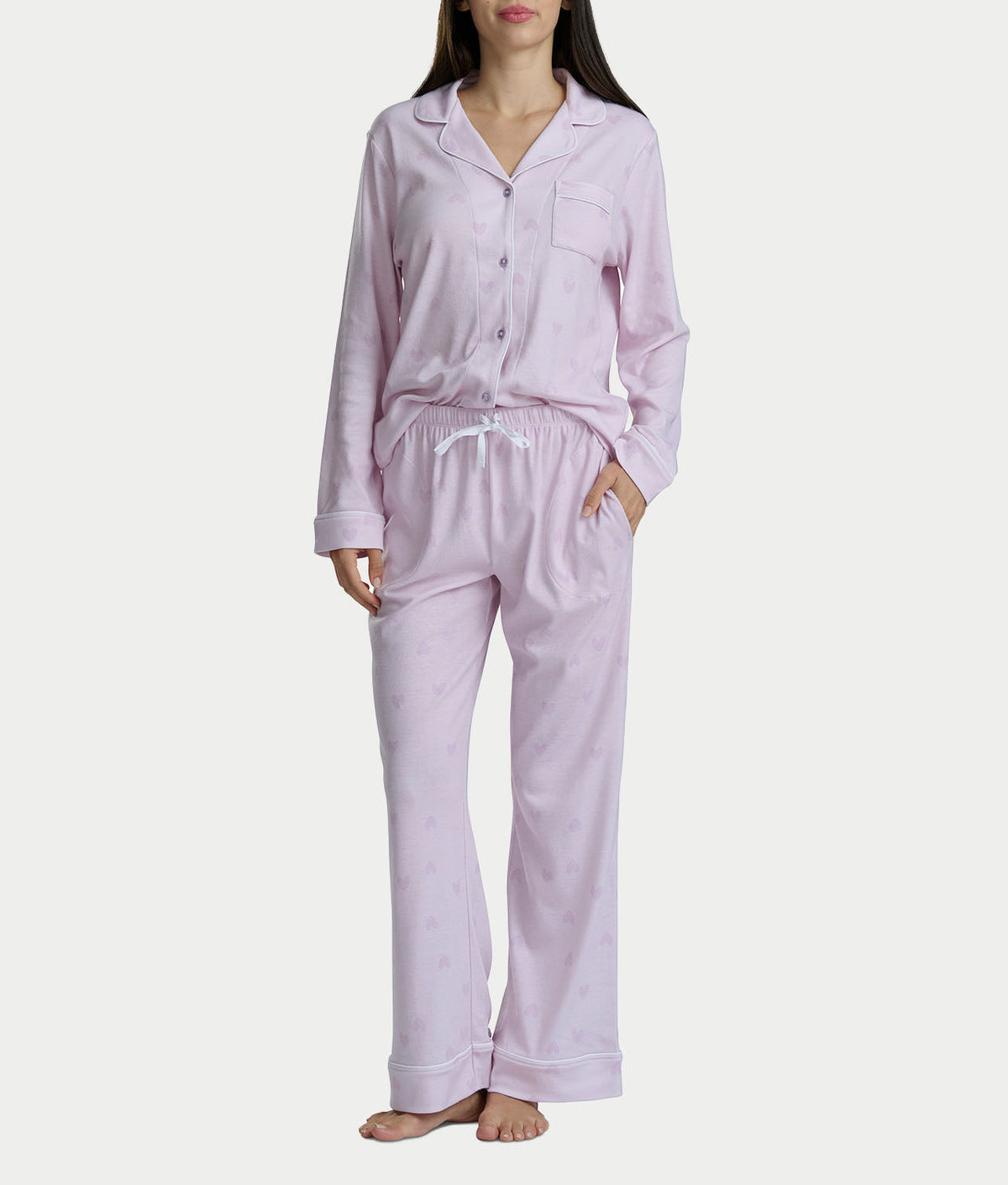 Notch Collar Woven Pajama Set