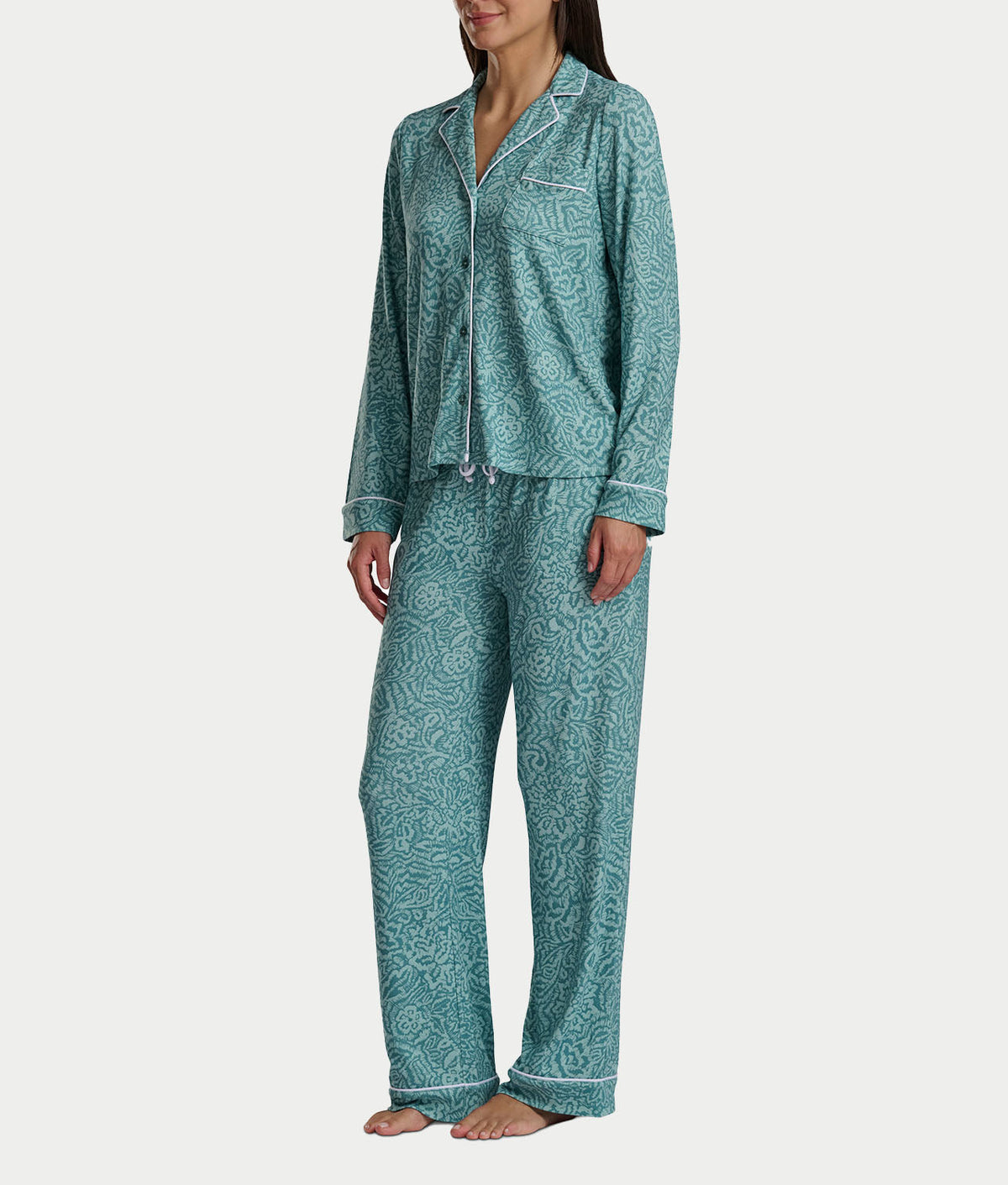 Notch Collar Woven Pajama Set