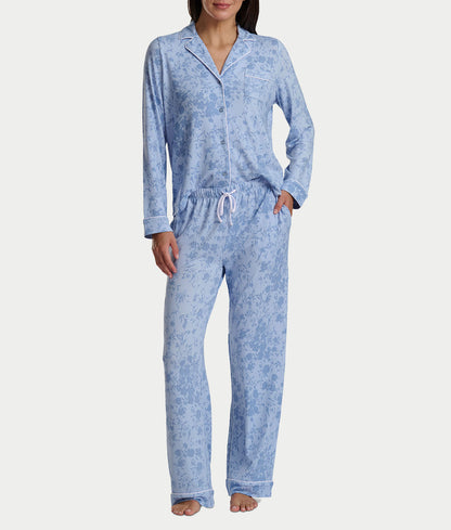 Notch Collar Woven Pajama Set