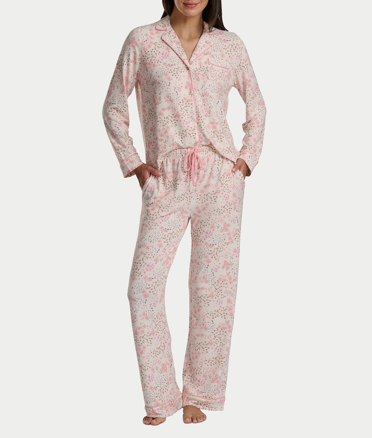 Notch Collar Woven Pajama Set