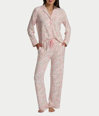 Notch Collar Woven Pajama Set