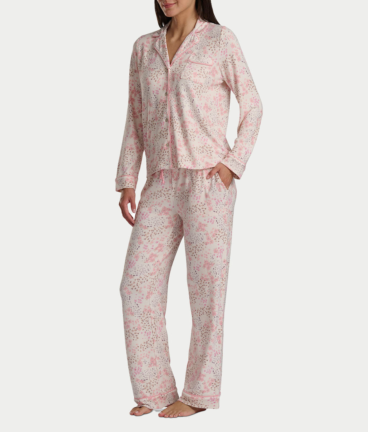 Notch Collar Woven Pajama Set