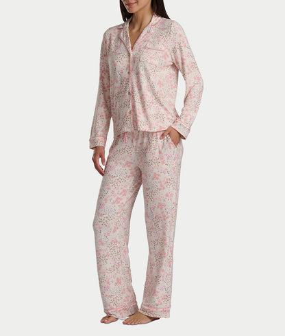 Notch Collar Woven Pajama Set