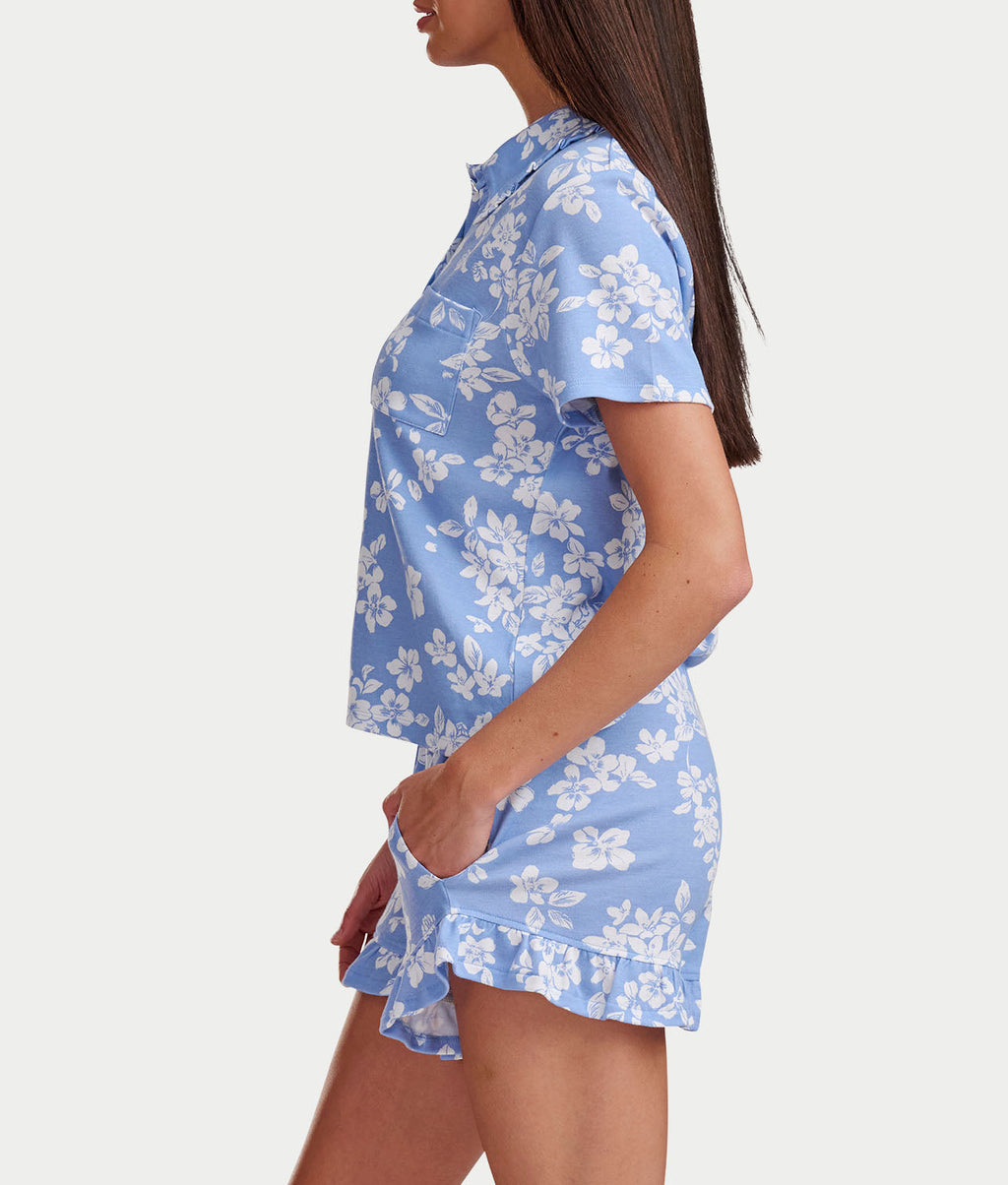 Notch Top Knit Boxer Pajama Set