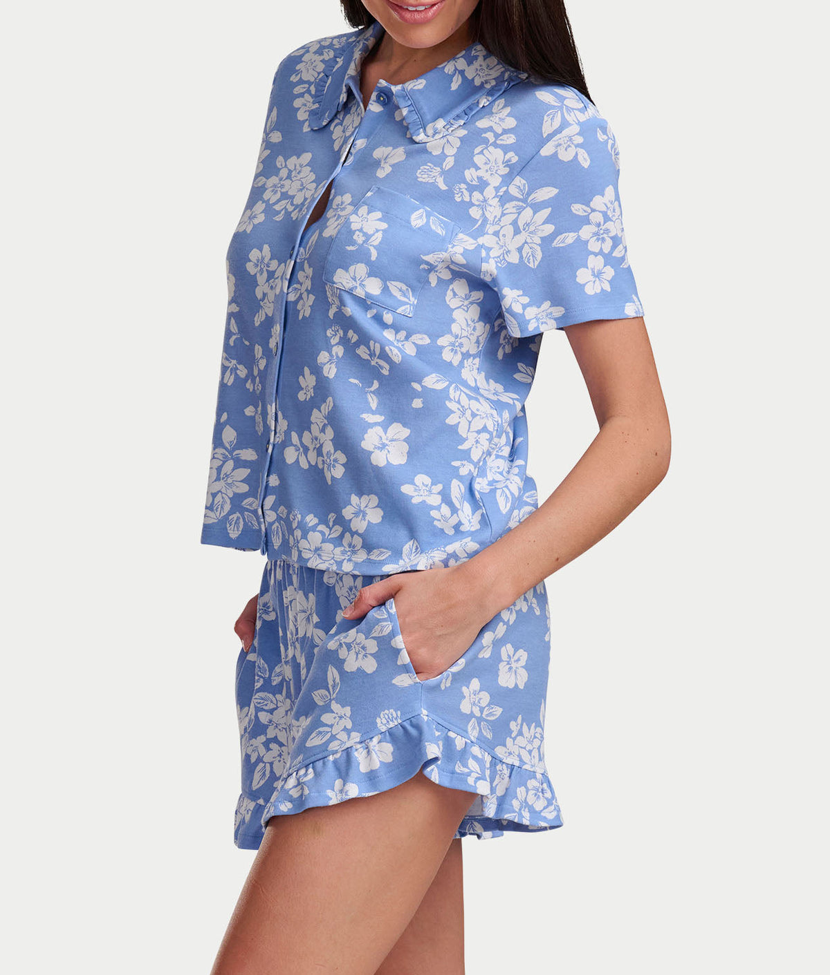 Notch Top Knit Boxer Pajama Set