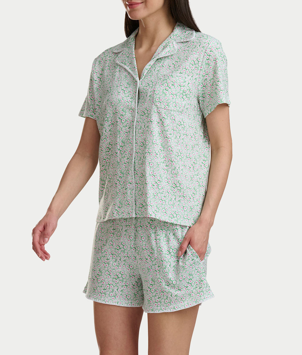 Notch Collar Knit Short Pajama Set