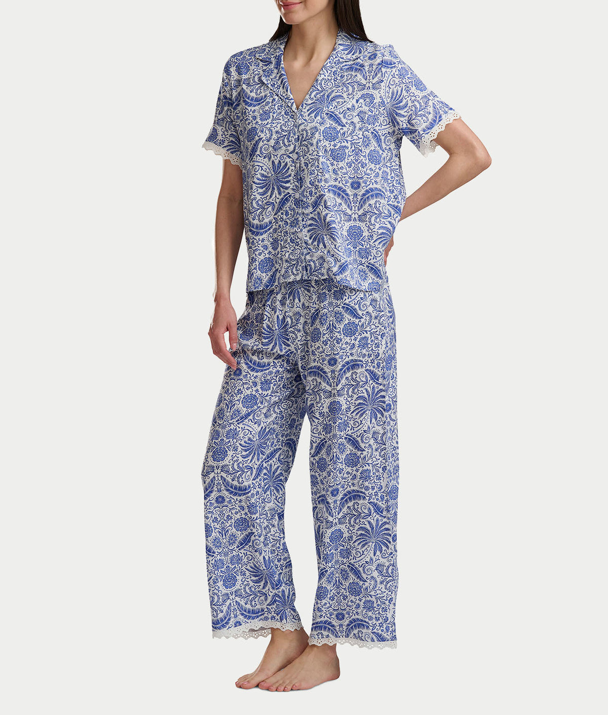 Short Sleeve Knit Top & Cropped Pajama Set