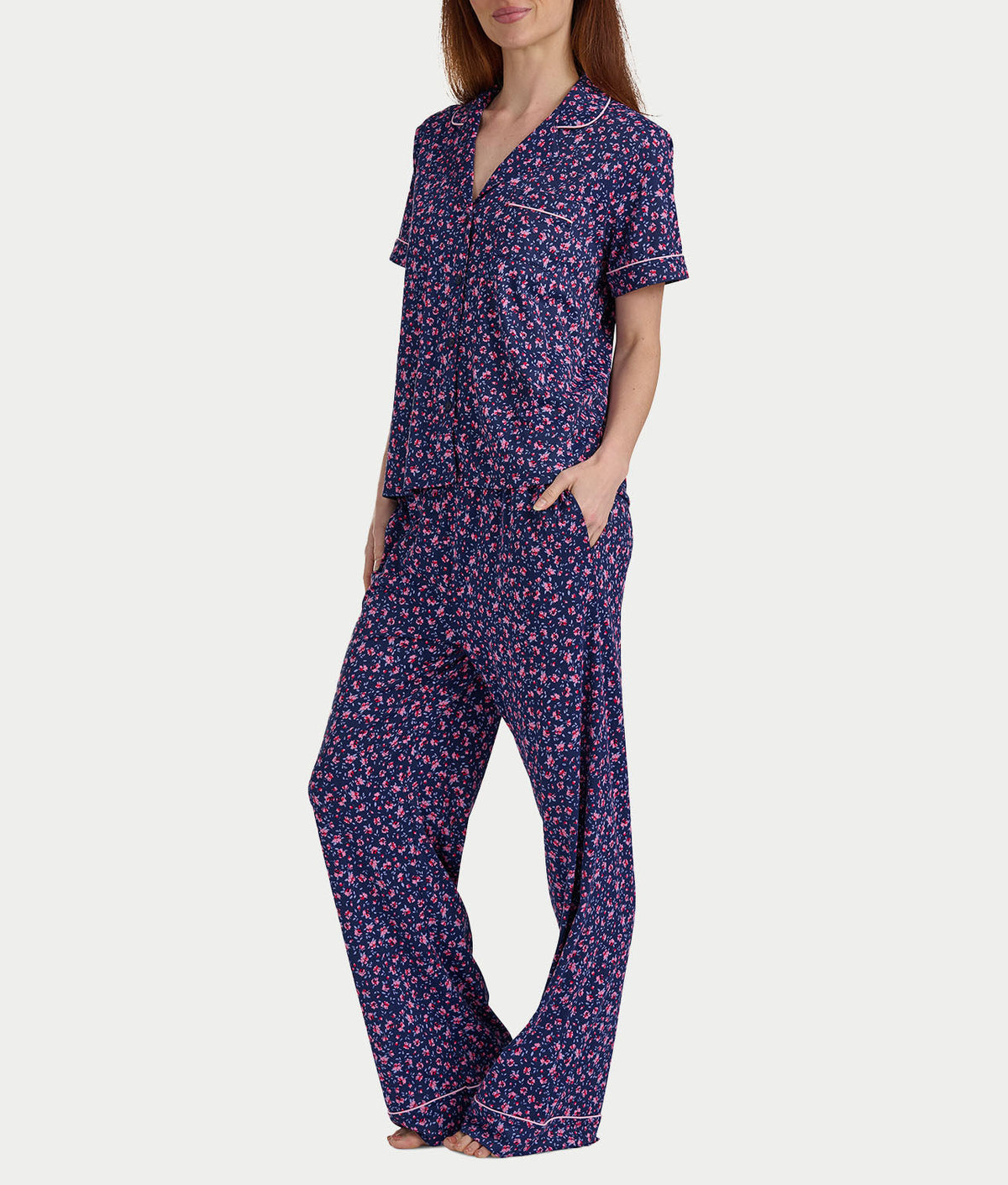 Brushed Jersey Knit Short Sleeve Top Pajama Set