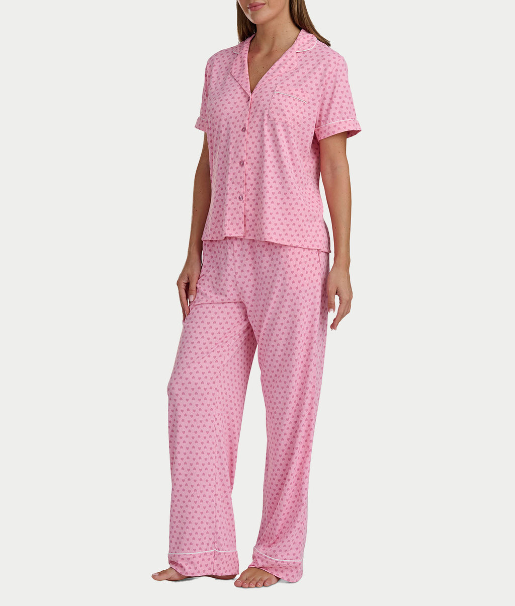 Brushed Jersey Knit Short Sleeve Top Pajama Set
