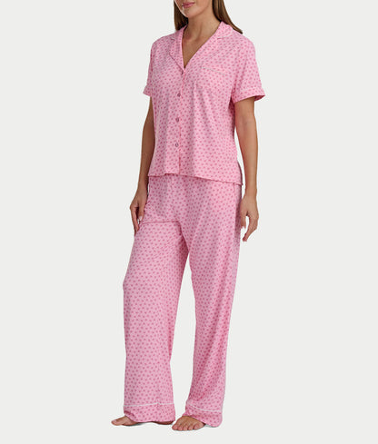 Brushed Jersey Knit Short Sleeve Top Pajama Set