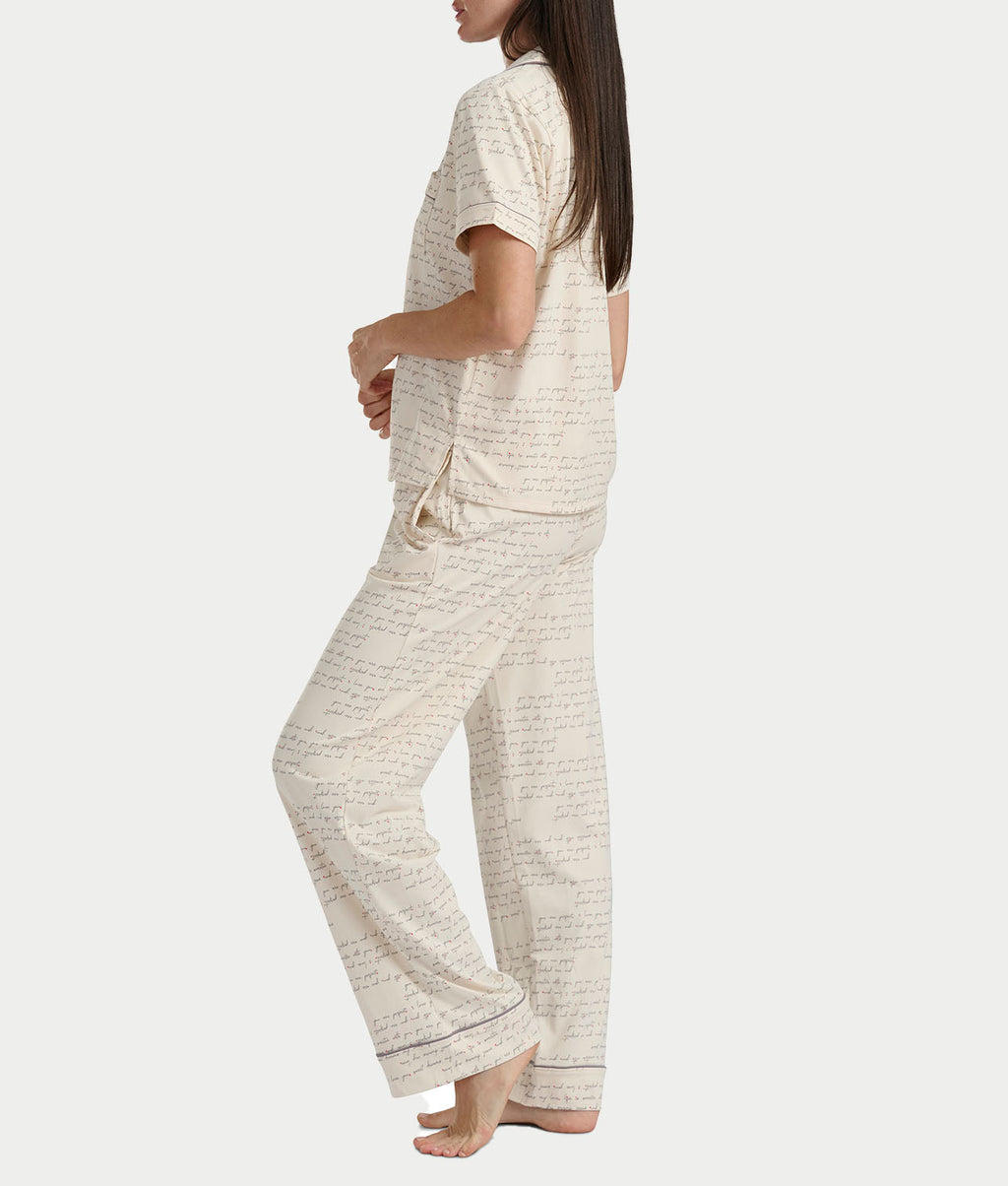 Brushed Jersey Knit Short Sleeve Top Pajama Set