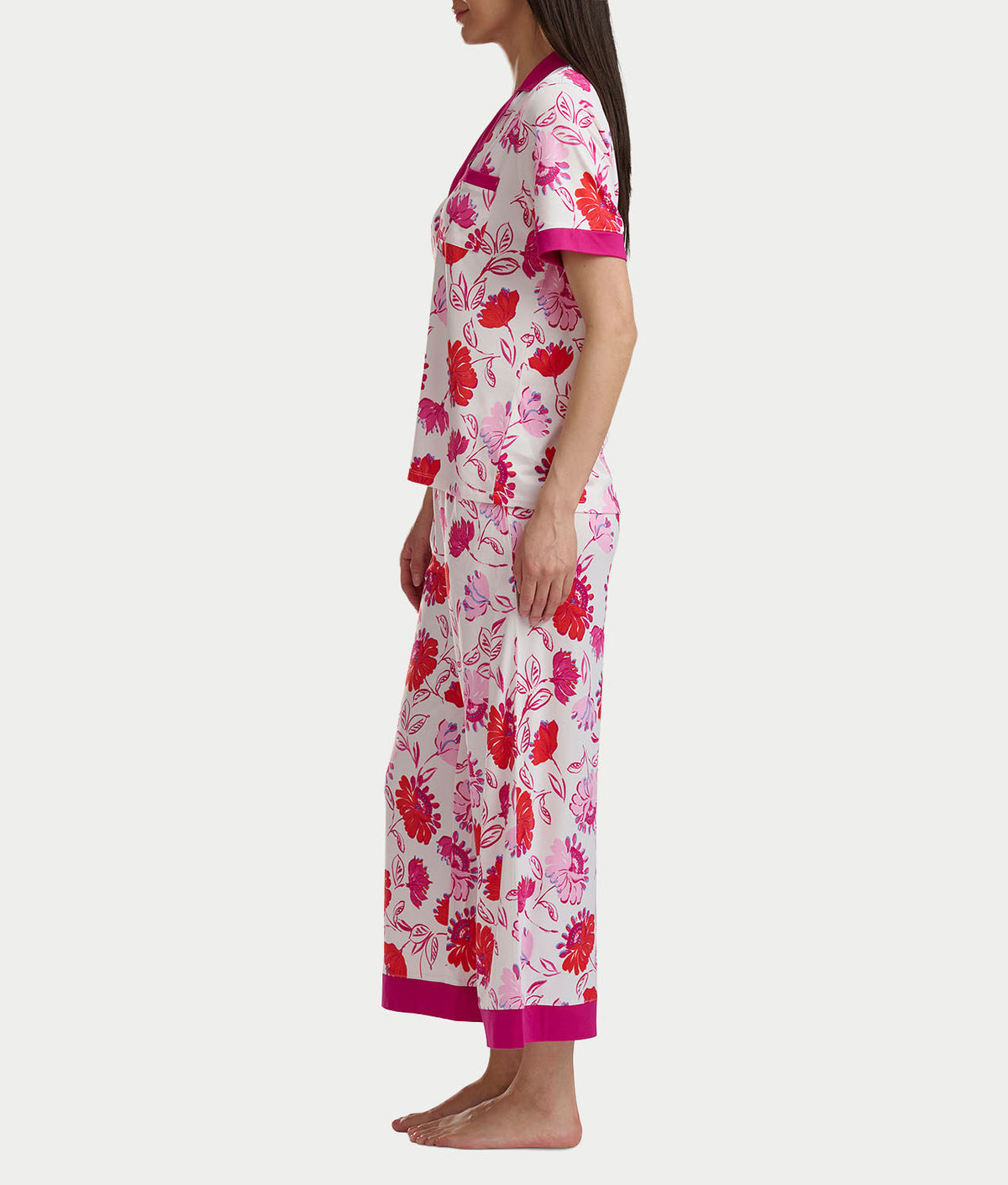 Notch Collar Knit Cropped Pajama Set