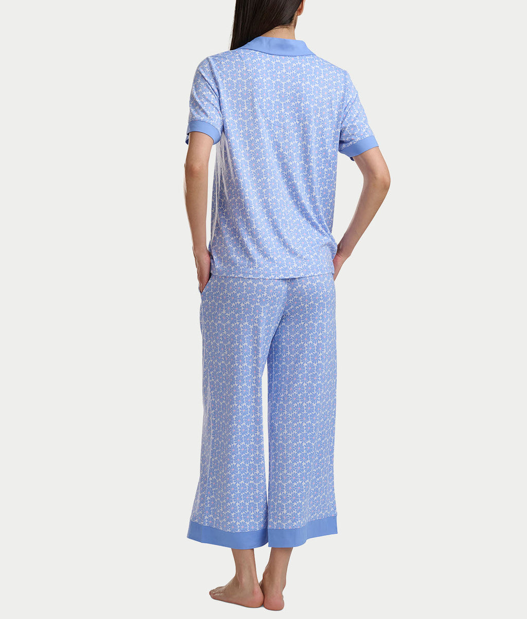 Notch Collar Knit Cropped Pajama Set