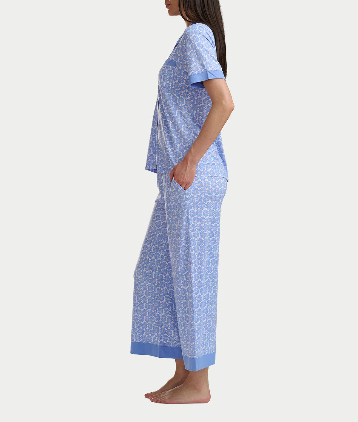 Notch Collar Knit Cropped Pajama Set