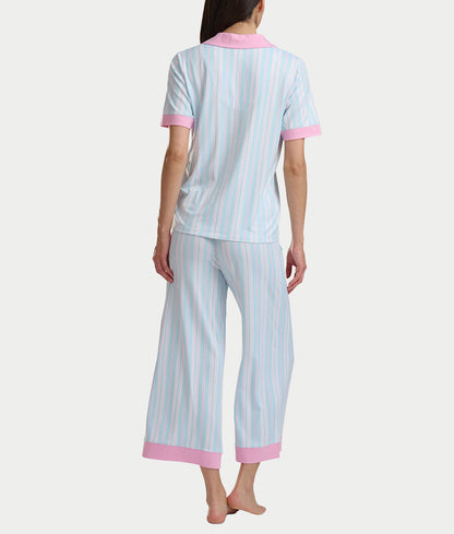 Notch Collar Knit Cropped Pajama Set
