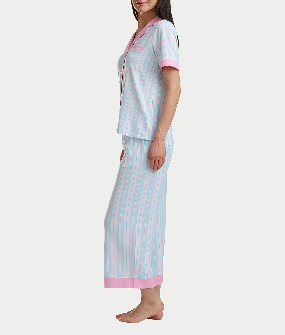 Notch Collar Knit Cropped Pajama Set