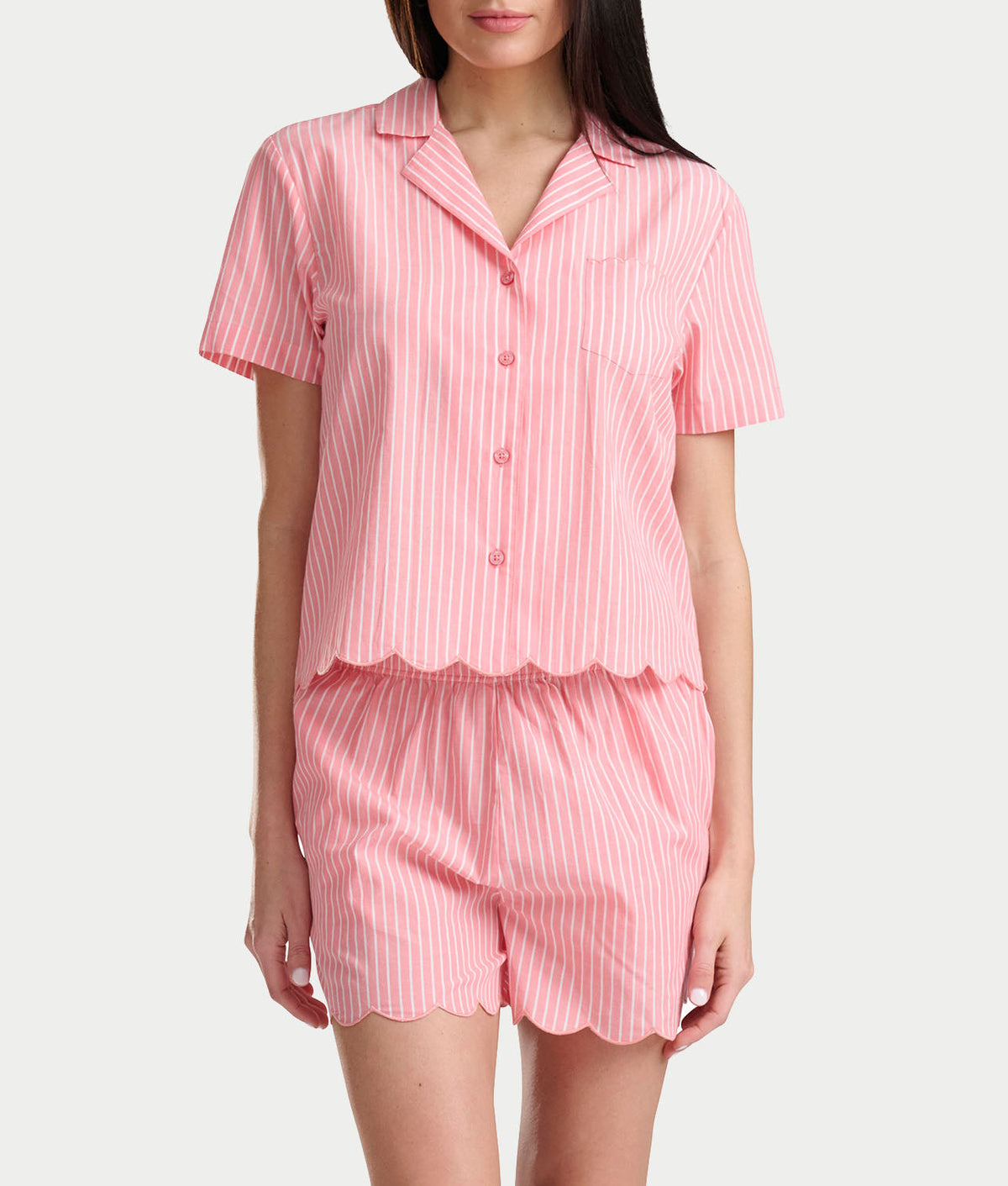 Notch Collar Woven Boxer Pajama Set