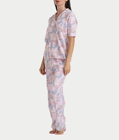 Notch Collar Elbow Sleeve Pajama Set