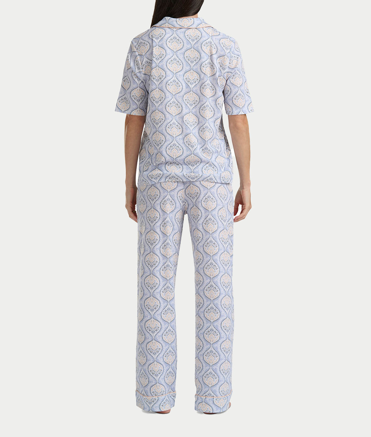 Notch Collar Elbow Sleeve Pajama Set