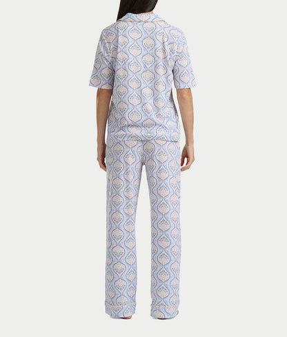 Notch Collar Elbow Sleeve Pajama Set