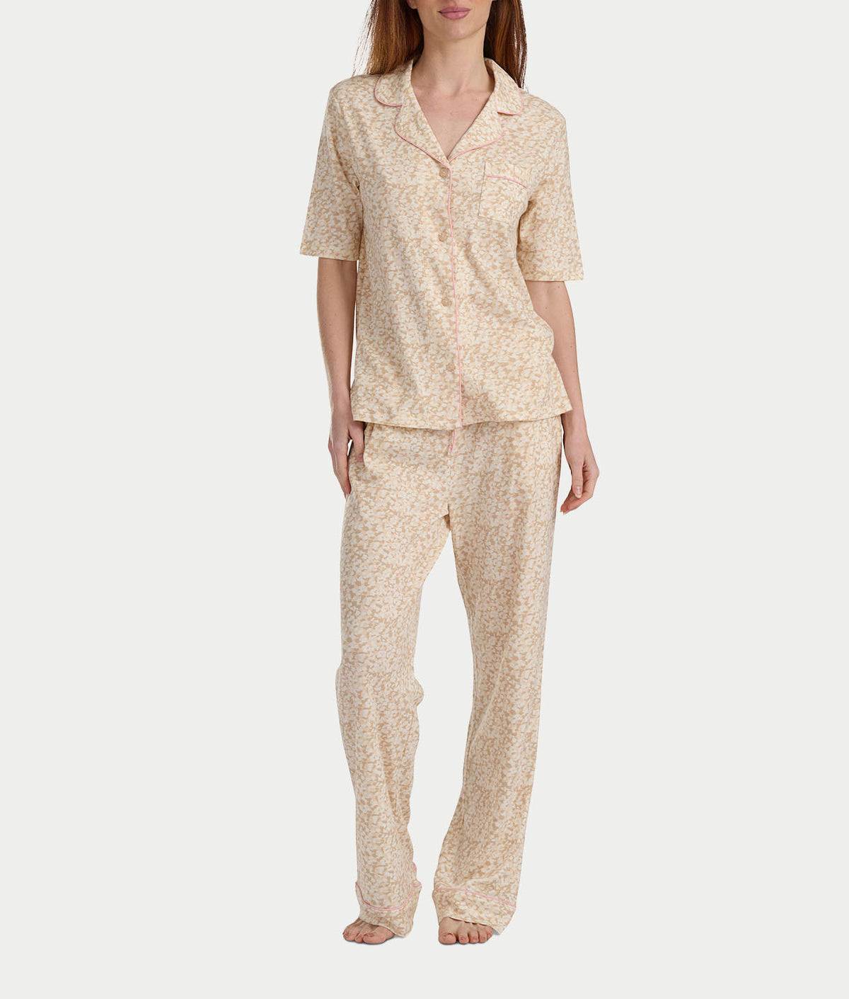 Notch Collar Elbow Sleeve Pajama Set