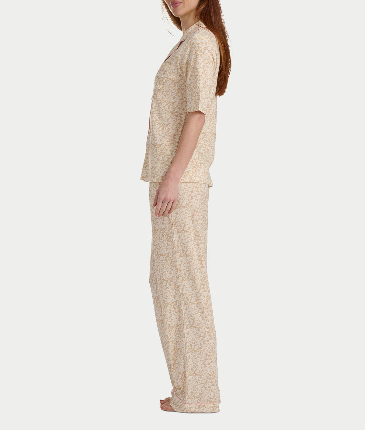 Notch Collar Elbow Sleeve Pajama Set