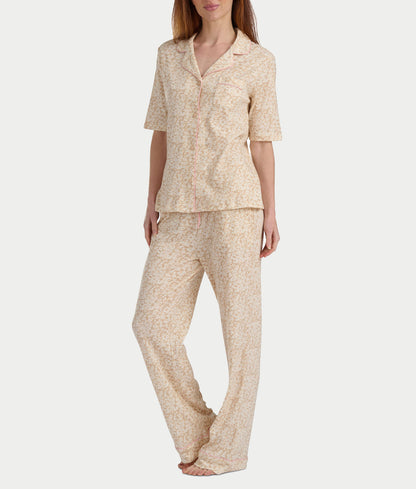 Notch Collar Elbow Sleeve Pajama Set