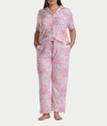 Plus Size Romantic Fields Notch Collar Pajama Set with Lace