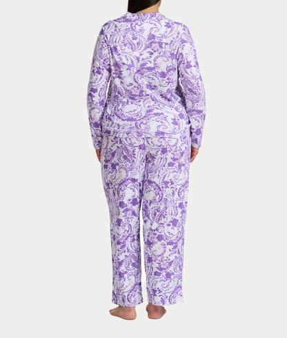 Paisley Fusion Knit Pajama Set with Satin