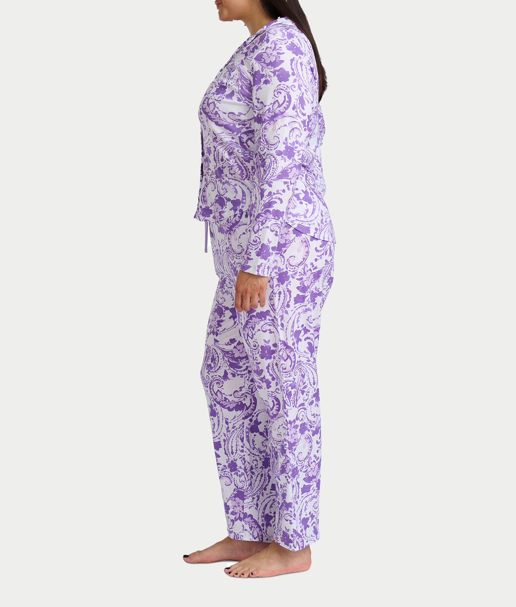 Paisley Fusion Knit Pajama Set with Satin