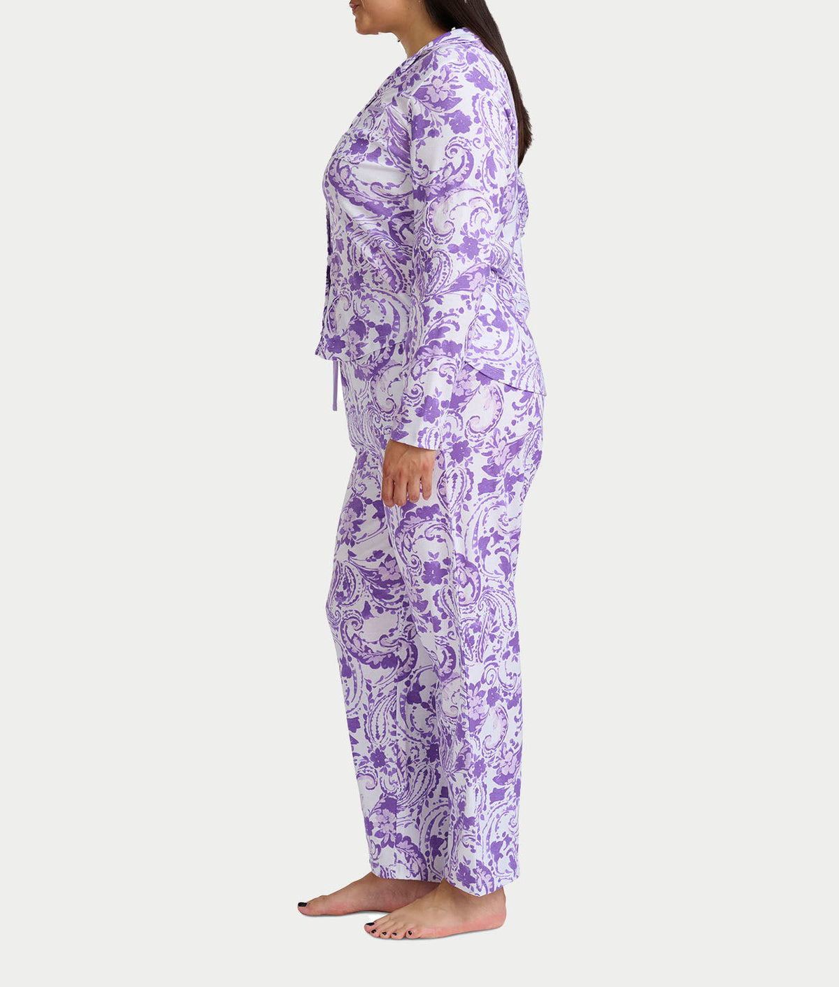 Paisley Fusion Knit Pajama Set with Satin