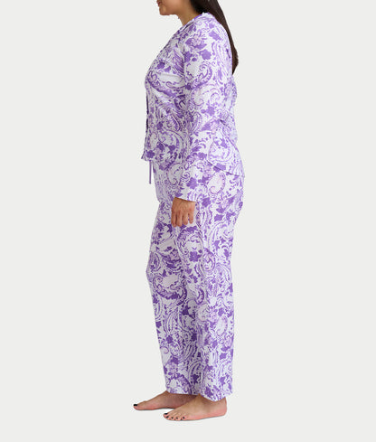 Paisley Fusion Knit Pajama Set with Satin